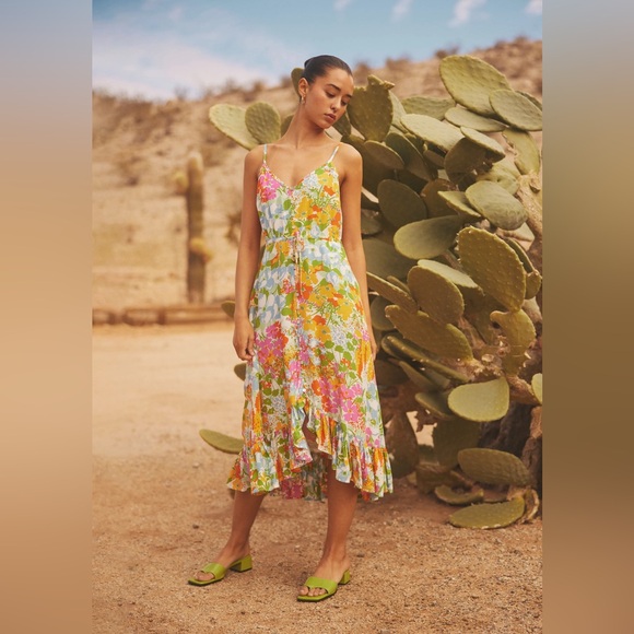 Rails Frida Day Garden Floral High Low Sleeveless Midi Dress Colorful Vacation - Picture 5 of 15